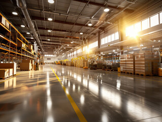 Large warehouse with employees.AI generative.
