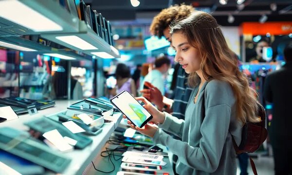 Young couple shopping for new tech