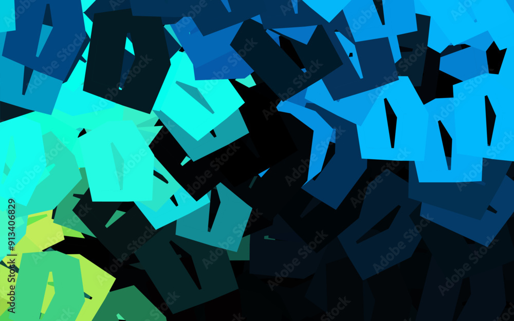 Poster dark blue, green vector background with set of hexagons.