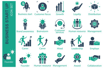 Business icon set. icon related business startup. business start, founder, employe, and more. solid icon style. business element vector illustration
