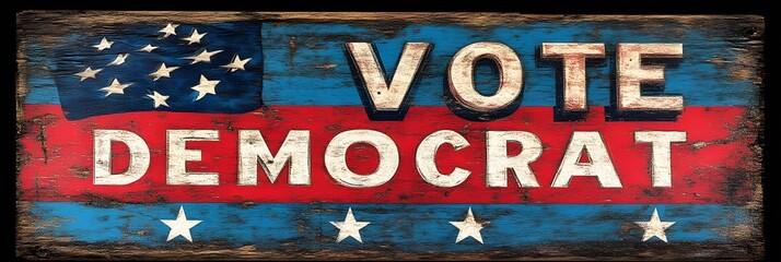 &ldquo;VOTE DEMOCRAT&rdquo; sign - red white and blue - election - party - campaign 