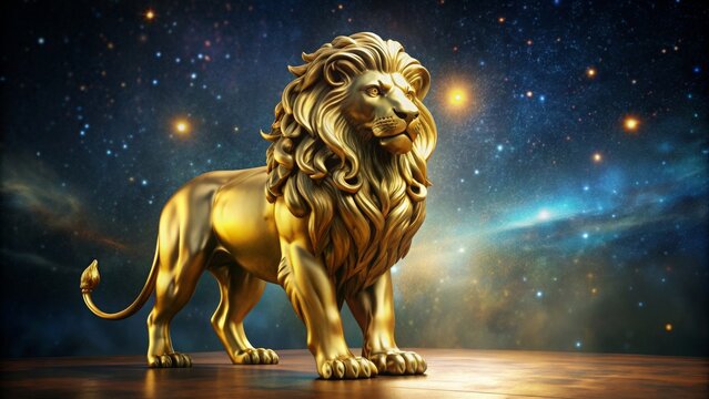 Gold lion statue with starsign symbols, representing the universe and astrology, lion, starsign, gold, universe, birthday