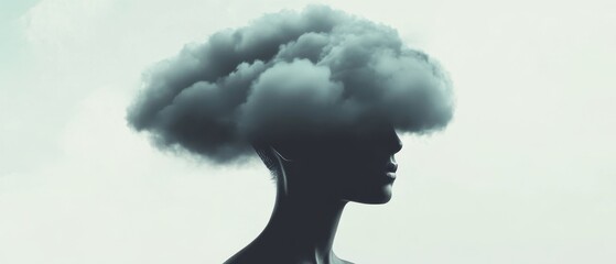 Weight of the Mind Silhouette of Person with Dark Cloud Shadow Depicting Mental Strain and Depression