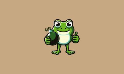 Obraz premium character frog holding bomb vector illustration mascot design