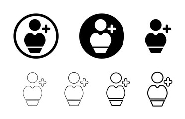 Add new user icon vector person profile avatar with plus symbol, Add user profile, friends, contact, member, account, male, female, man, woman, community, connection. Icon set buttons illustration