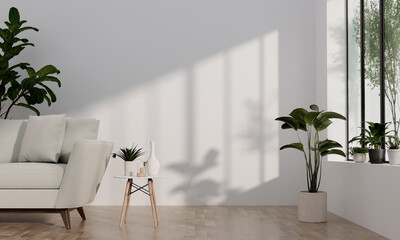 Modern Minimalist Living Room with Natural Light and Indoor Plants
