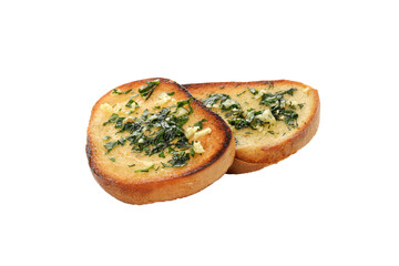 PNG, Pieces of bread with oil and garlic, isolated on white background