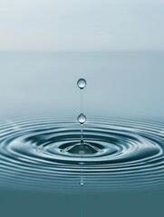 Water drop creating ripples in a body of water. AI.