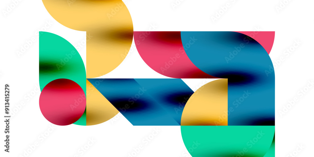 Poster tech minimal circular shapes geometric art. vector modern circles