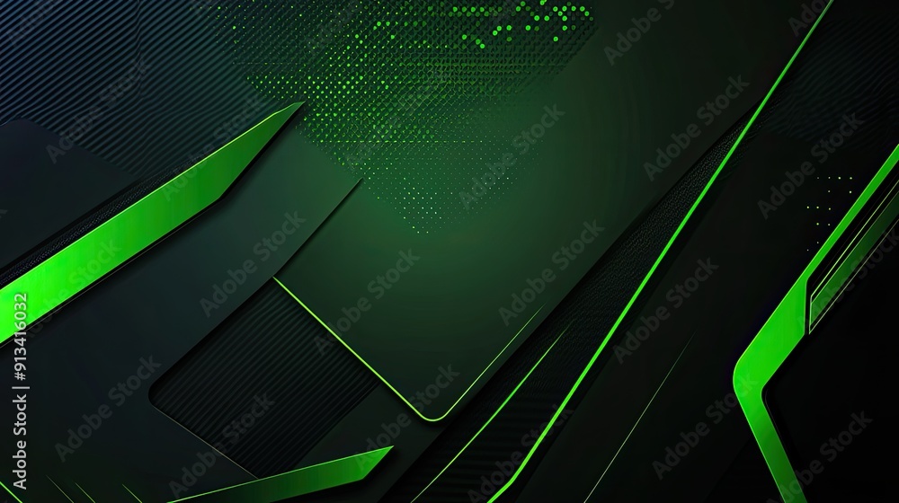 Poster green and black tech background with abstract shapes, providing a sleek and modern look with space f