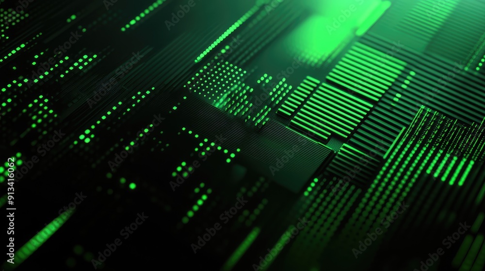 Poster green and black tech background with abstract shapes, providing a sleek and modern look with space f