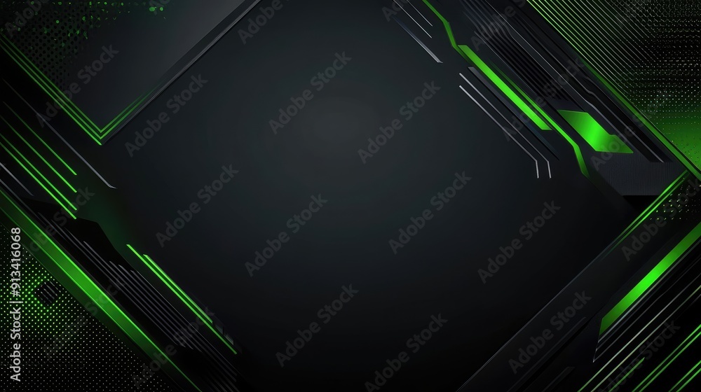 Poster green and black tech background with abstract shapes, providing a sleek and modern look with space f