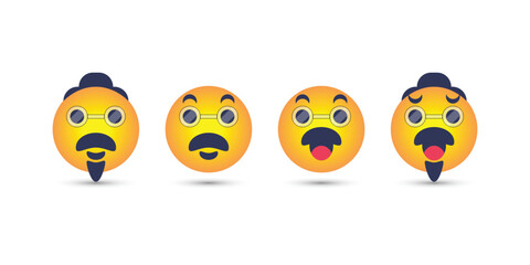 Vector Emoji Set with Different Reactions for Social Network Isolated on White Background, old man, wow, sad, excited