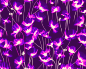 Gothic style seamless pattern with soft blurry poppies flowers. Halloween themed graphic print for clothing, fabric, wallpaper, home decor, wrapping paper