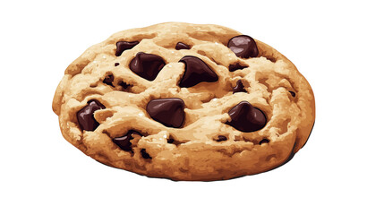 Single Perfectly Baked Chocolate Chip Cookie with Melty Chocolate Chunks Isolated