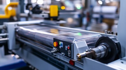 The new innovative technology of an automatic label printing machine includes a digital control panel for printing on continuous plastic film used for wrapping food product packaging in the