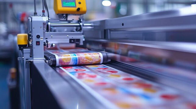 The new innovative technology of an automatic label printing machine includes a digital control panel for printing on continuous plastic film used for wrapping food product packaging in the