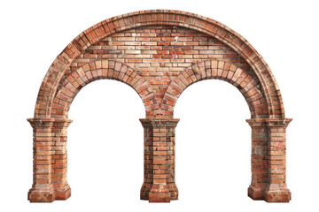 Antique brick archway isolated on white.