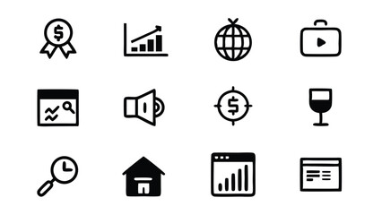 Set of 12 editable marketing line icons.