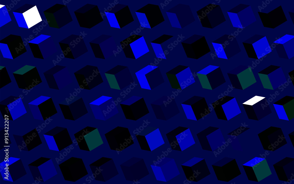Poster dark blue, green vector pattern in square style.
