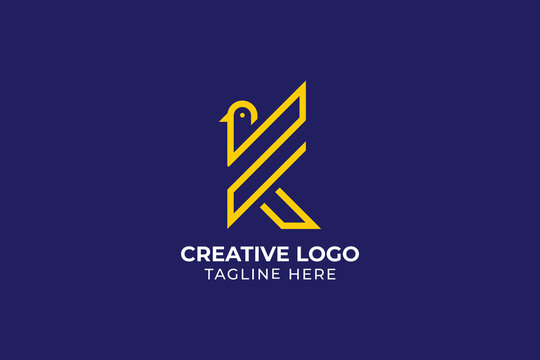 Minimalist letters K logo design, Abstract bird logo design. Creative Abstract logo template eagle line symbol. 
