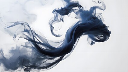 Blue smoke swirls in water, creating an oily effect against a clean white background. GENERATIVE AI