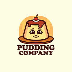 Pudding Cute with Happy Face Logo Character Cartoon Vector Icon Illustration