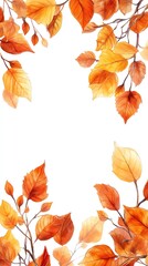 Beautiful autumn leaves frame a blank white space, perfect for seasonal designs or invitations. Capture the essence of fall.