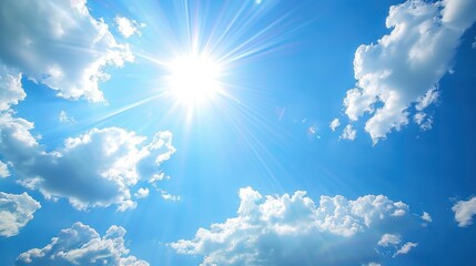 Sunny Sky with White Fluffy Clouds