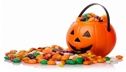 ハロウィンのジャック・オ・ランタンのバケツから溢れているキャンディー（Halloween Jack o Lantern bucket overflowing with candy,）
