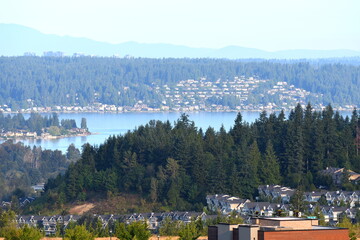 High angle view of beautiful Lake Sammamish, WA-USA