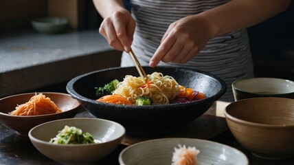 Person cooking japanese food