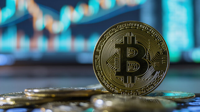 bitcoin on digital background with copy space