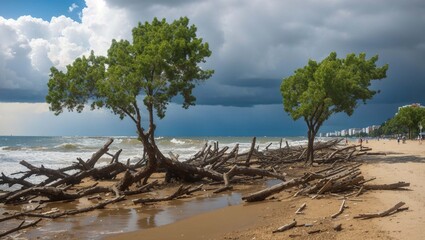 Fototapeta premium trees on a sandy beach 