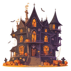 Fototapeta premium a 2d cartoon clipart drawing of a haunted house on an isolated transparent background