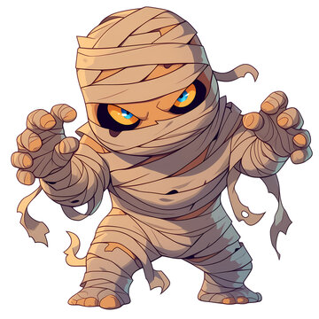 recommend clip art: a 2d cartoon clipart drawing of a mummy on an isolated transparent background