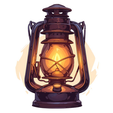 vintage lantern glowing warm light clip art preview