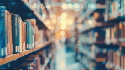 Blurred Bookshelf in a Well-Lit Library