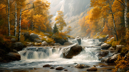 waterfall in autumn forest