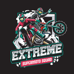 Vector Illustration of Trail Motorcycle Rider with Vintage Illustration Available for Tshirt Design