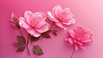 Fototapeta premium light pink flowers with buds and stems on a light pink background