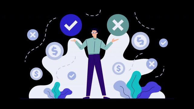 pro and contra in business illustration animated video