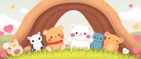 Obraz premium Cute Animals Under an Archway.