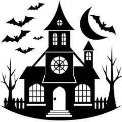 Halloween house icons black silhouette Vector illustration
