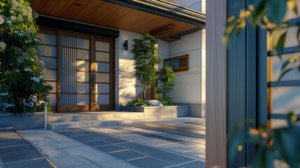 和風な日本家屋の玄関アプローチ