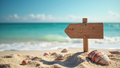 Naklejka premium Blank Wooden Signpost on the Beach.