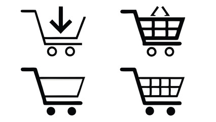 Set of 4 black and white shopping cart icons.