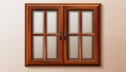 Fototapeta premium Wooden Window with Glass Panes and Black Handle