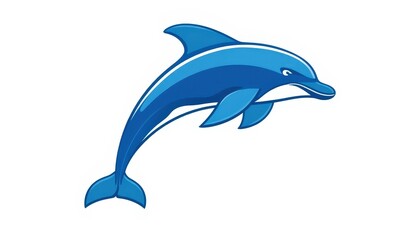 Fototapeta premium Cartoon Blue Dolphin Jumping.