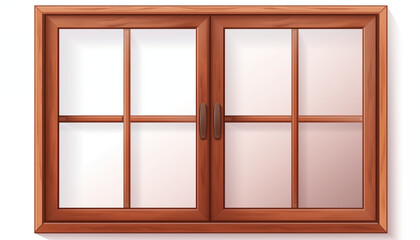 Wooden Window with Glass Panes and Handles